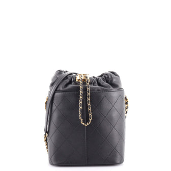 Chanel CC Drawstring Bucket Crossbody Bag Grained Lambskin Medium