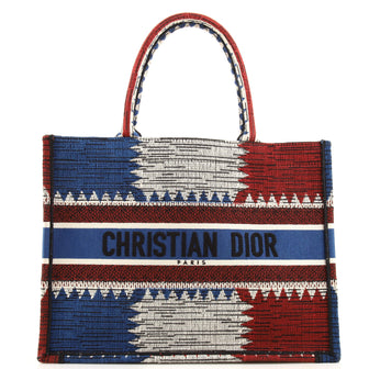 Christian Dior Book Tote American Flag Embroidered Canvas Medium
