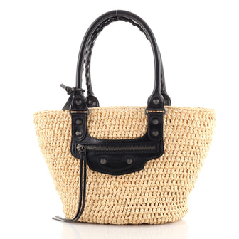 Balenciaga Panier Basket Tote Raffia with Leather Small