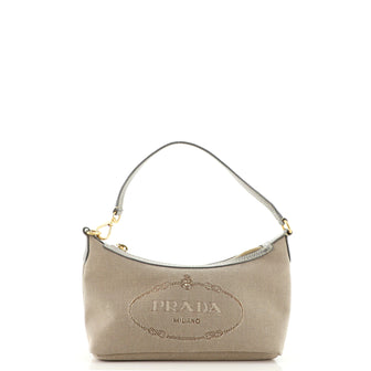 Prada Logo Zip Hobo Canvas with Leather Mini