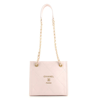Chanel Metal Logo Shopping Tote Quilted Calfskin Small