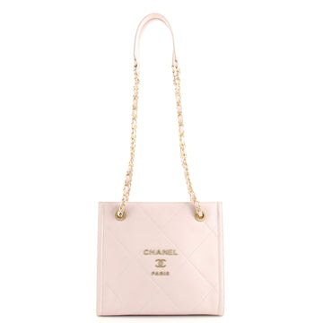 Chanel Metal Logo Shopping Tote Quilted Calfskin Small