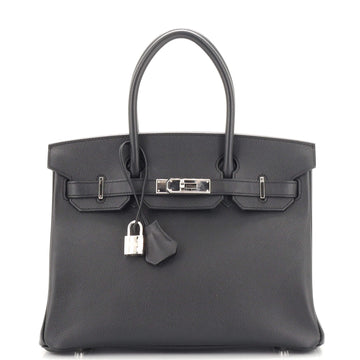 Hermes Birkin Handbag Black Epsom with Palladium Hardware 30