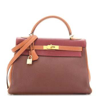 Hermes Kelly Handbag Tricolor Togo with Gold Hardware 32