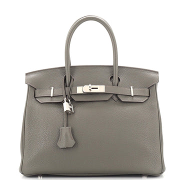 Hermes Birkin Handbag Green Clemence with Palladium Hardware 30