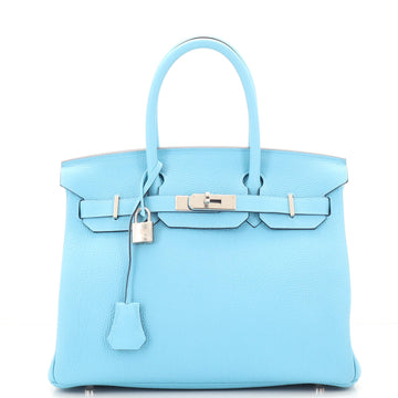 Hermes Birkin Handbag Blue Togo with Palladium Hardware 30