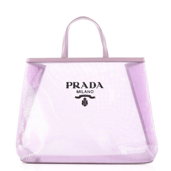 Prada Logo Open Tote Sequined Mesh Large