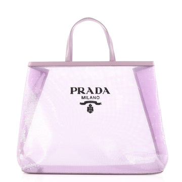 Prada Logo Open Tote Sequined Mesh Large
