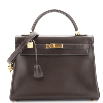 Hermes Kelly Handbag Brown Box Calf with Gold Hardware 32