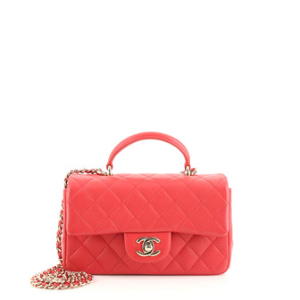 Chanel Classic Single Flap Top Handle Bag Quilted Lambskin Mini