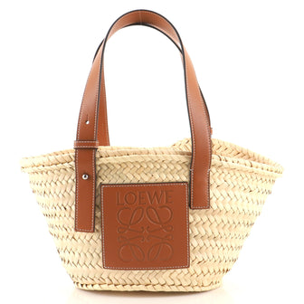Loewe Basket Tote Raffia with Printed Canvas Small