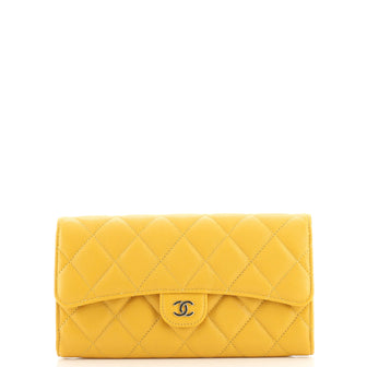 Chanel CC Gusset Classic Flap Wallet Quilted Caviar Long