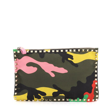 Valentino Rockstud Pouch Camo Nylon Large Green