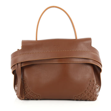 Tod's Studded Convertible Wave Bag Leather Small Brown