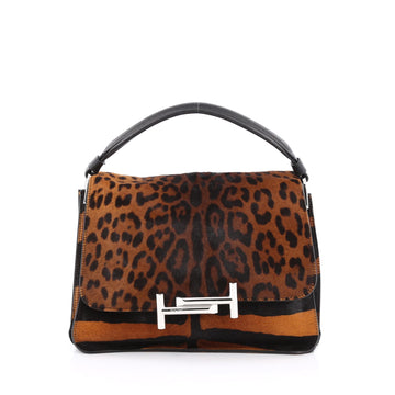 Tod's Double T Crossbody Bag Printed Pony Hair Medium Brown