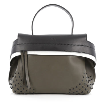 Tod's Studded Convertible Wave Bag Leather Small Green