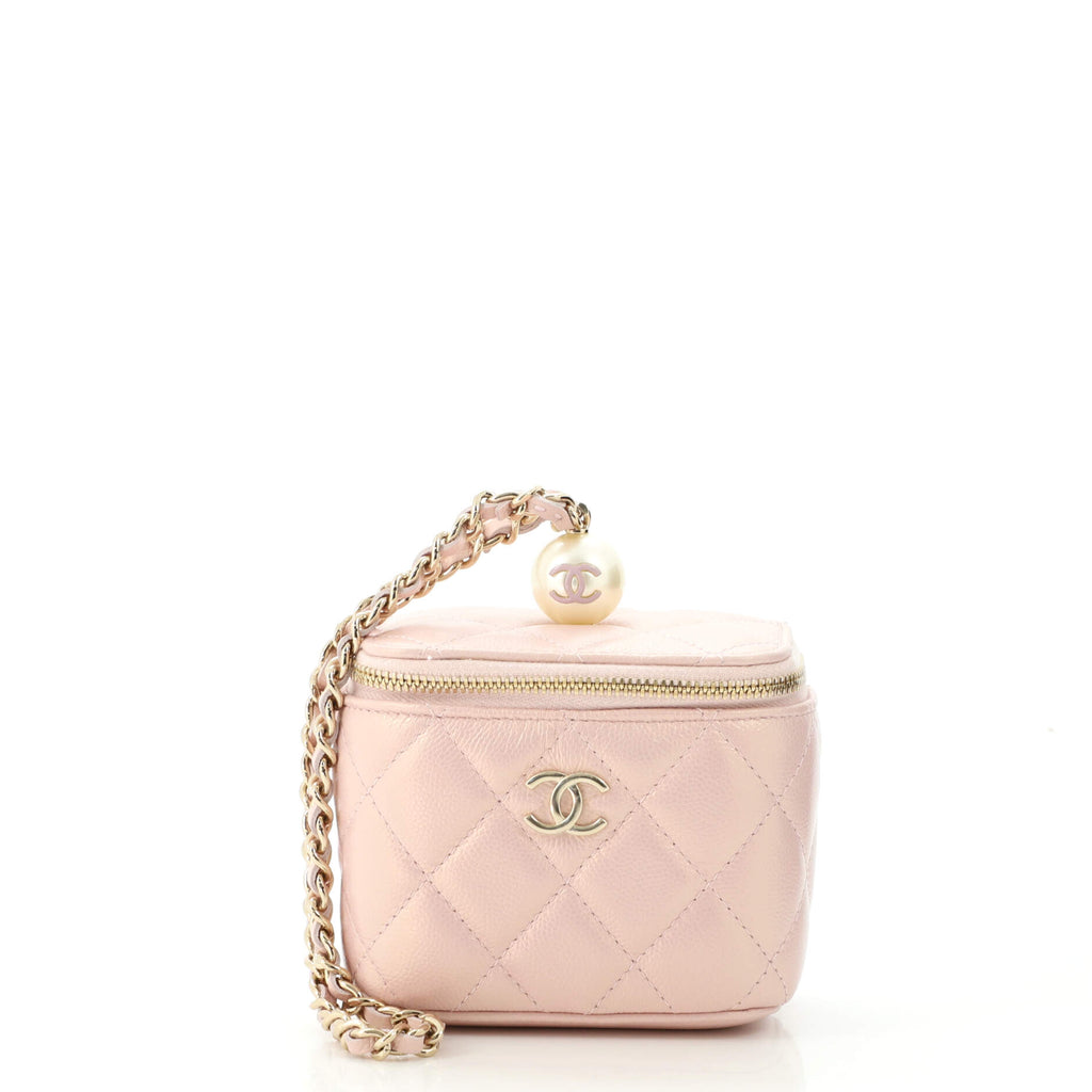 Chanel Classic Pearl Vanity Case with Chain Quilted Caviar Mini Pink 1763215