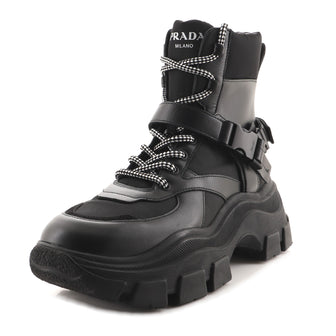 Prada Women's Lace-Up Buckle Boots Tessuto and Leather