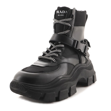 Prada Women's Lace-Up Buckle Boots Tessuto and Leather