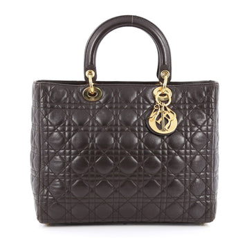 Christian Dior Lady Dior Handbag Cannage Quilt Lambskin Large Brown