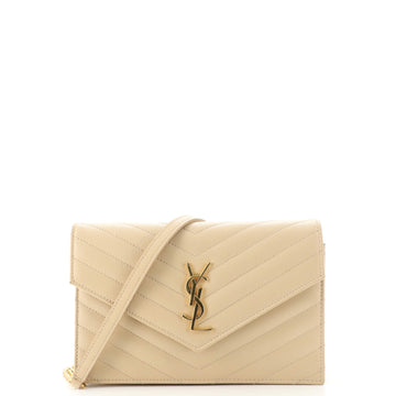 Saint Laurent Classic Monogram Wallet on Chain Matelasse Chevron Leather Small