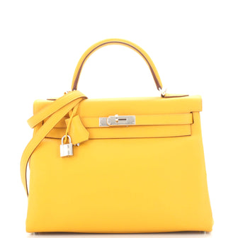 Hermes Kelly Handbag Yellow Evercolor with Palladium Hardware 32