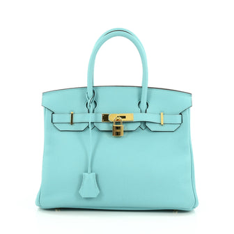 Hermes Birkin Handbag Blue Togo With Gold Hardware 30 Blue