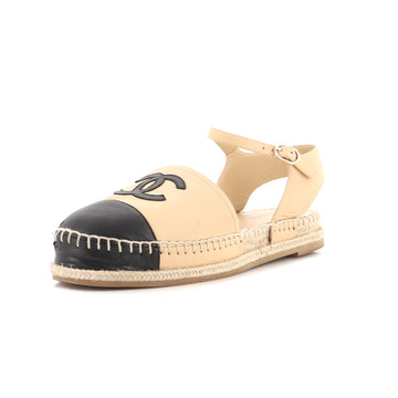 Chanel Women's CC Cap Toe Ankle Strap Espadrilles Leather