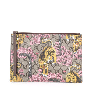 Gucci Zipped Pouch Bengal Print GG Coated Canvas Large brown