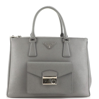 Prada Front Pocket Double Zip Lux Tote Saffiano Leather Medium