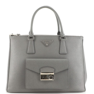 Prada Front Pocket Double Zip Lux Tote Saffiano Leather Medium