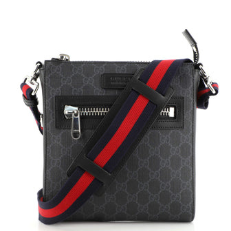 Gucci Web Strap Front Zip Messenger Bag GG Coated Canvas Small