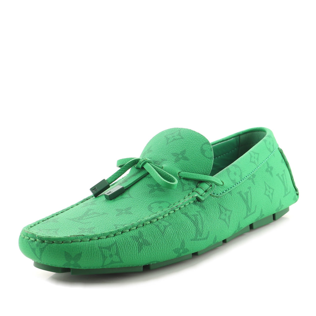 Louis Vuitton Men's LV Driver Moccasin Loafers Monogram Leather Green  17644511