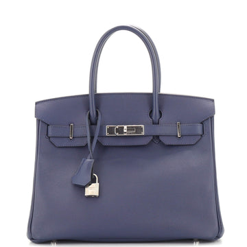Hermes Birkin Handbag Blue Epsom with Palladium Hardware 30