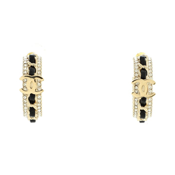 Chanel CC Chain Hoop Earrings Metal with Leather and Crystals