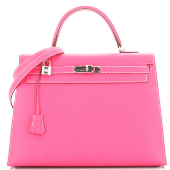 Hermes Kelly Handbag Pink Epsom with Palladium Hardware 35
