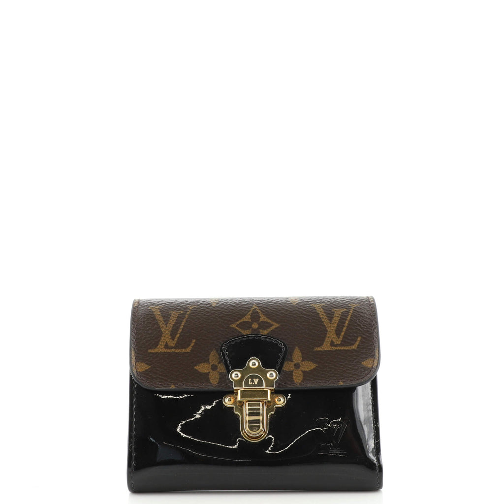 Louis Vuitton Cherrywood Wallet Vernis with Monogram Canvas Compact Black  17644593