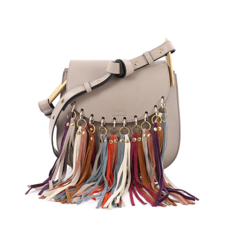 Chloe Multicolor Hudson Fringe Saddle Bag Leather Mini gray