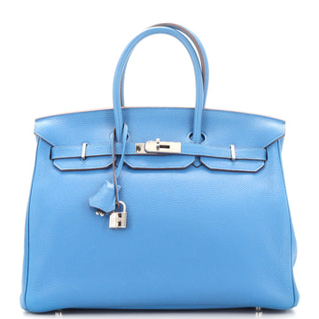 Hermes Birkin Handbag Blue Clemence with Palladium Hardware 35