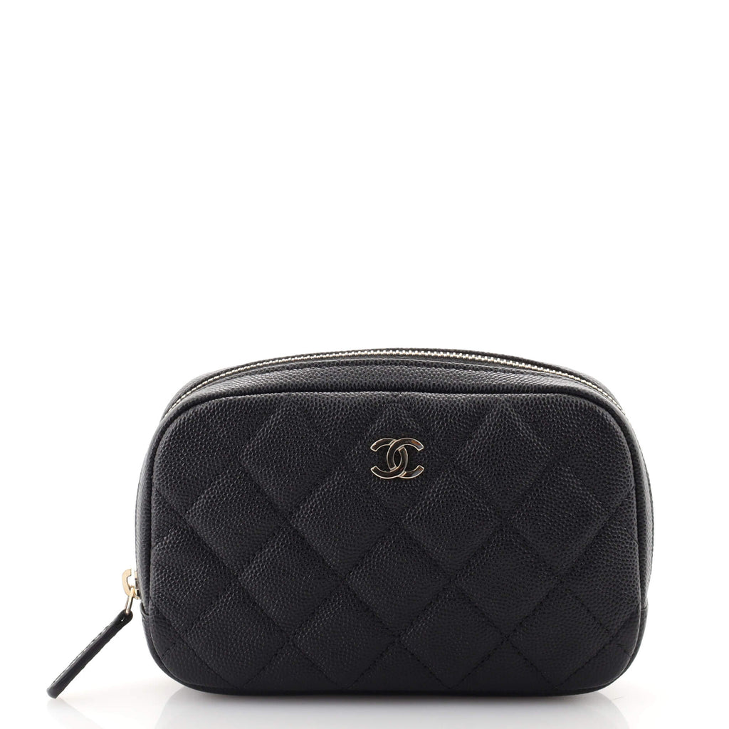 Chanel 23C Classic Black Caviar Vanity Travel Beauty Case CC Quilted Clutch  Bag