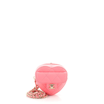 Chanel CC in Love Heart Chain Necklace Zip Coin Purse Quilted Lambskin