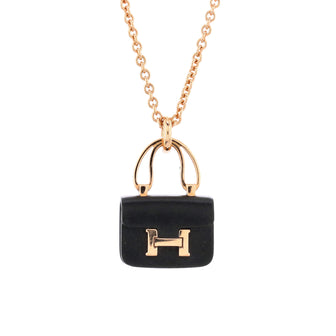 Hermes Amulettes Constance Pendant NM Necklace 18K Rose Gold with Black Jade