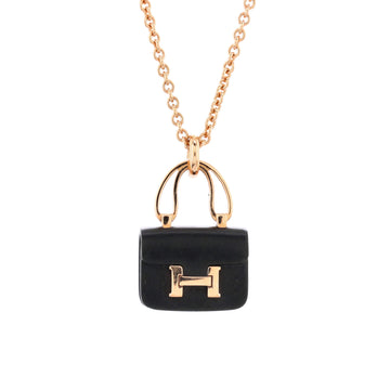 Hermes Amulettes Constance Pendant NM Necklace 18K Rose Gold with Black Jade