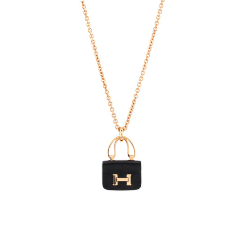 Hermes Amulettes Constance Pendant NM Necklace 18K Rose Gold with Black