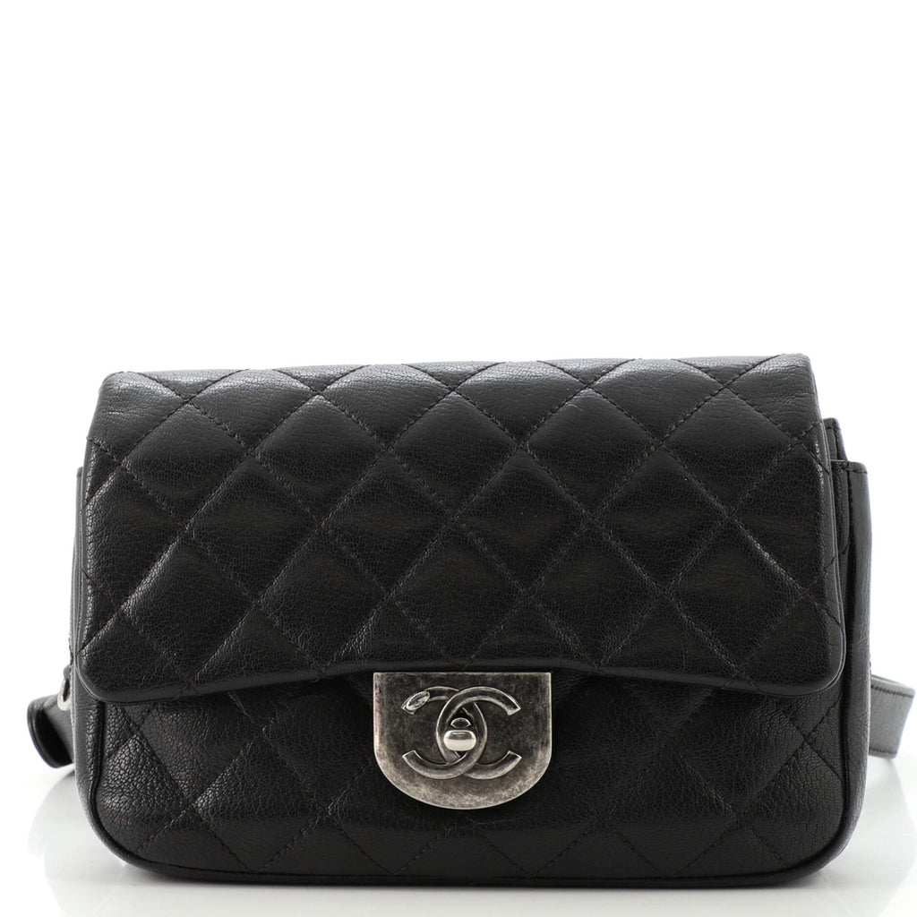Chanel Double Carry Chain Waist Bag Quilted Goatskin Small Black 1764931