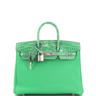 Hermes Touch Birkin Bag Green Togo with Shiny Niloticus Crocodile and Palladium Hardware 25