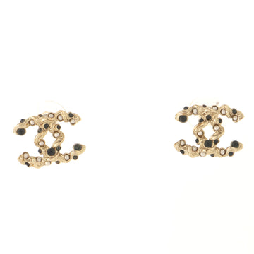 Chanel CC Stud Earrings Metal with Beads and Faux Pearls