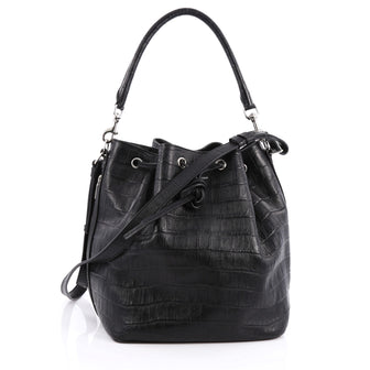 Saint Laurent Emmanuelle Bucket Bag Crocodile Embossed Leather Medium black