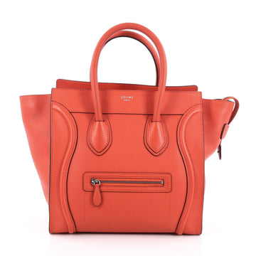 Celine Luggage Handbag Grainy Leather Mini red