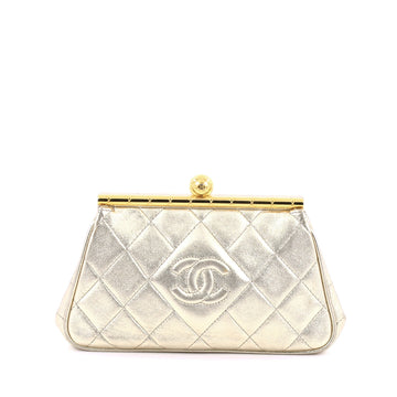 Chanel Vintage Diamond CC Frame Clutch Quilted Leather gold